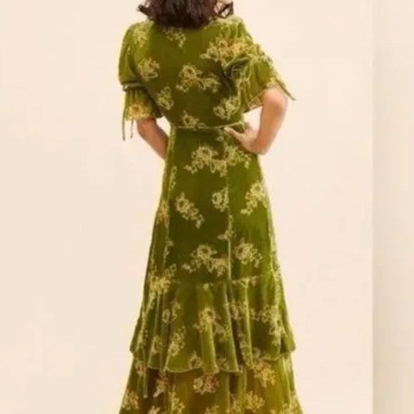 Hutch Green Velvet Wrap Dress Floral Maxi Size Medium - Picture 3 of 7